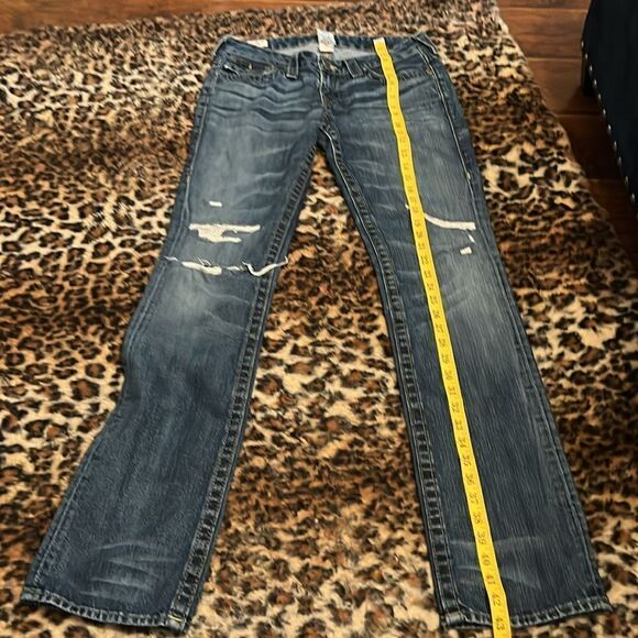 True Religion Billy Blue Factory Distressed Ripped Jeans Festival Rodeo Western - Picture 3 of 15